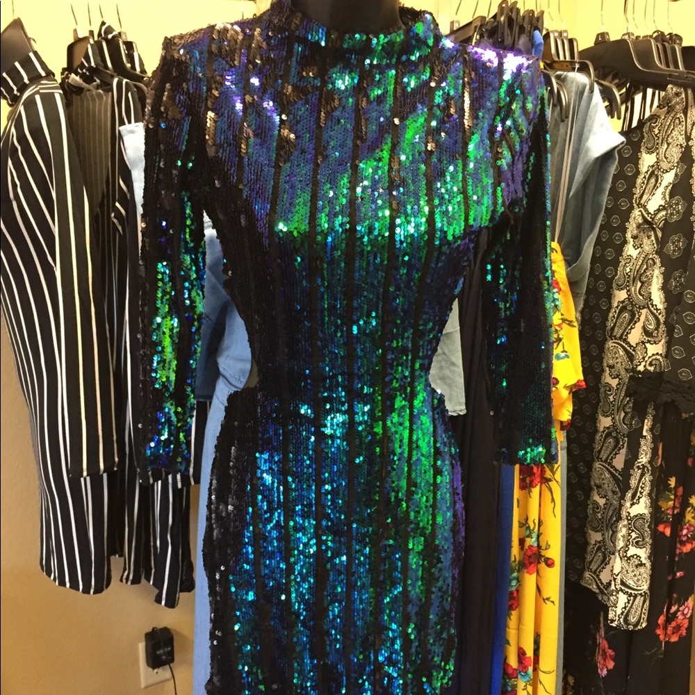 Blue and Green Sequin Dress